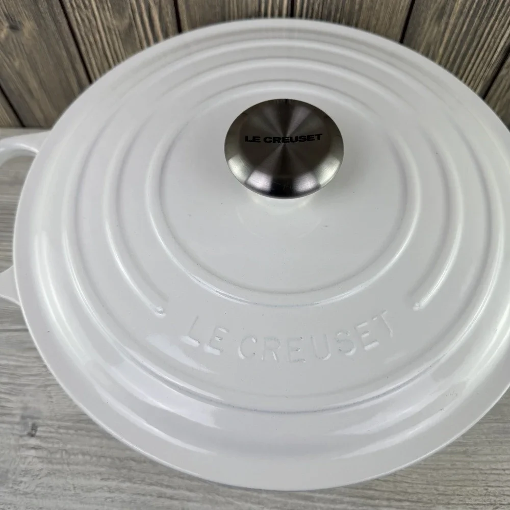 Le Creuset White 7.25qt #28 Cast Iron Dutch Oven Round France